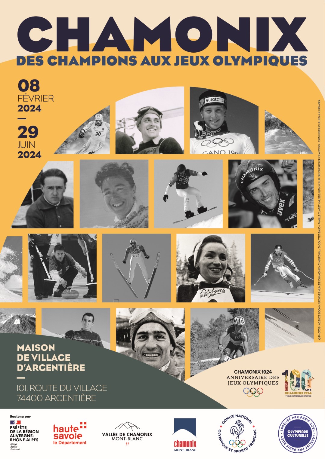 Affiche de l'exposition Chamonix des champions aux JO à la Maison de village d'Argentière