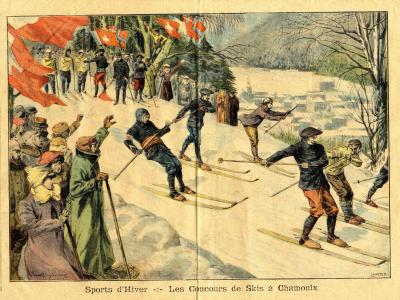 Charles - Paul DUFRESNE (1876-1938), dessinateur, Sports d'Hiver, les concours de skis à Chamonix, 19 janvier 1908, Extrait du journal Le Petit Parisien, Supplément littéraire illustré, ©Collection Musée Alpin Chamonix n°2014.0.120 Charles - Paul DUFRESNE (1876-1938), Sports d'Hiver, les concours de skis à Chamonix, 19 janvier 1908, Extrait du journal Le Petit Parisien, Supplément littéraire illustré, ©Collection Musée Alpin Chamonix n°2014.0.120