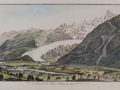 François Jalabert, Vue du prieuré et de la vallée de Chamouni du côté du glacier des Bois, 1767 François Jalabert, Vue du prieuré et de la vallée de Chamouni du côté du glacier des Bois, 1767